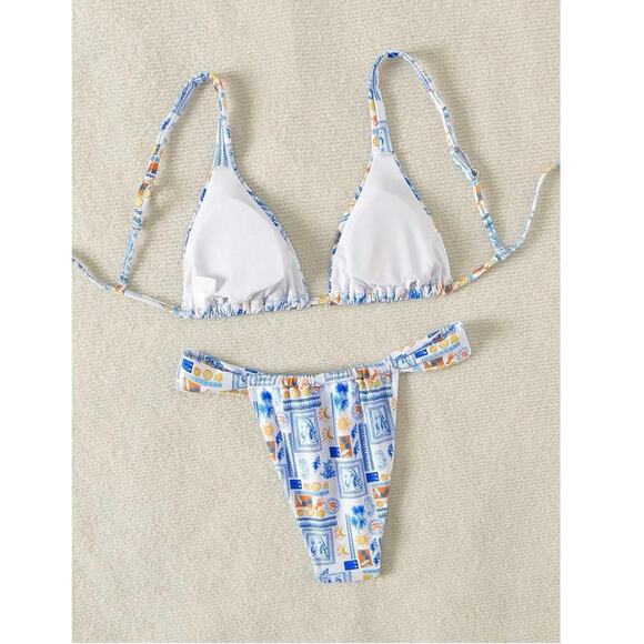Women's 2 Piece Bathing Suit Graphic Boho Triangle Swimsuits Thong Cheeky - Picture 2 of 5